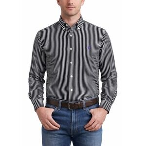Ralph Lauren Shirt Custom Fit Black/White Striped Men's Size 34/35 Neck 16.5 EUC